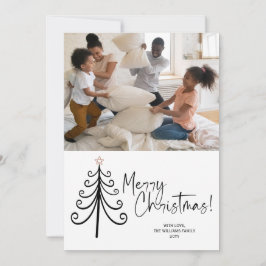白黒シンプル写真メリークリスマスツリー シーズンカード