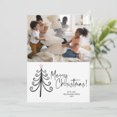 白黒シンプル写真メリークリスマスツリー シーズンカード (スタンド正面)