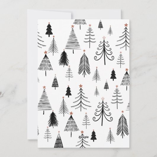 白黒シンプル写真メリークリスマスツリー シーズンカード (裏面)