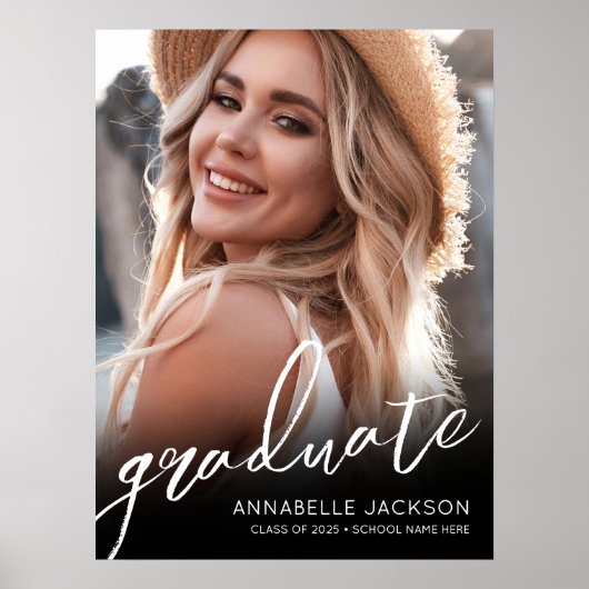 白黒シンプル写真卒業パーティーのサイン ポスター (正面)