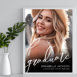 白黒シンプル写真卒業パーティーのサイン ポスター