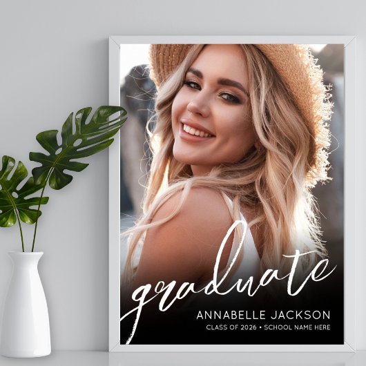 白黒シンプル写真卒業パーティーのサイン ポスター