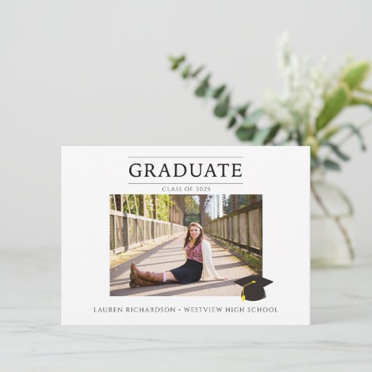 白黒シンプル写真卒業パーティー 招待状 (スタンド正面)