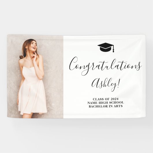 白黒シンプル卒業エレガントおめでとう 横断幕 (横)