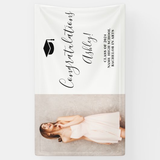 白黒シンプル卒業エレガントおめでとう 横断幕 (縦)