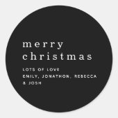 白黒シンプル名メリークリスマス ラウンドシール (正面)