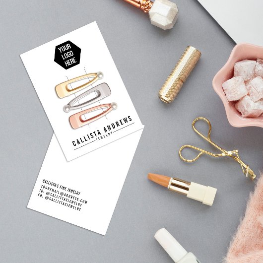 白黒シンプル多重ヘアクリップ表示カード