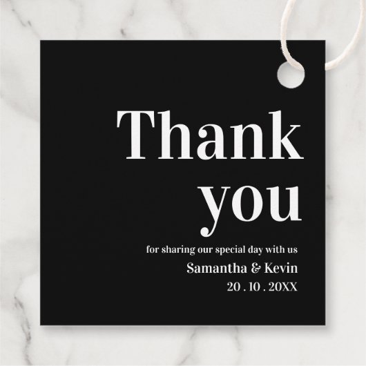 白黒シンプル感謝メッセージウェディングパーティー フェイバータグ (裏面)