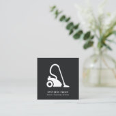 白黒シンプル掃除機クリーニングサービス スクエア名刺 (スタンド正面)