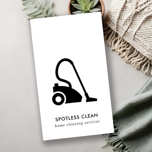 白黒シンプル掃除機クリーニングサービス 名刺