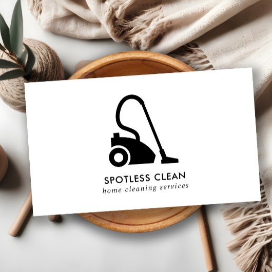 白黒シンプル掃除機クリーニングサービス 名刺