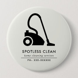 白黒シンプル掃除機クリーニングサービス 缶バッジ