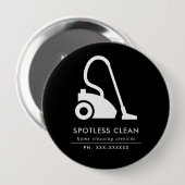 白黒シンプル掃除機クリーニングサービス 缶バッジ (正面&裏面)