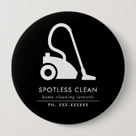 白黒シンプル掃除機クリーニングサービス 缶バッジ