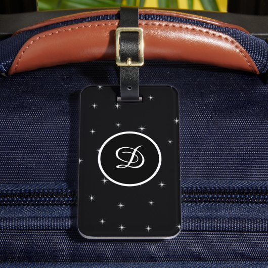 白黒シンプル星モダンイニシャル ラゲッジタグ (正面インサイチュ2)