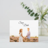 白黒シンプル書道の写真の保存日付 案内ポストカード (スタンド正面)