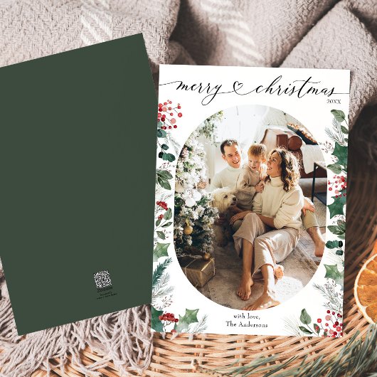 白黒シンプル植物写真クリスマスカード シーズンカード