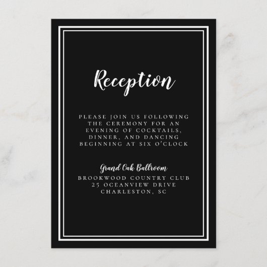 白黒シンプル結婚式の披露宴クラシック枠 エンクロージャーカード (正面)