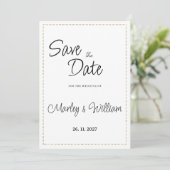 白黒シンプル金ゴールドの破線の日付を保存 招待状 (スタンド正面)