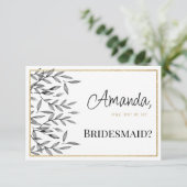 白黒シンプル金ゴールドフローラの葉の花嫁 招待状 (スタンド正面)