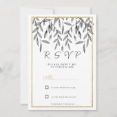 白黒シンプル金ゴールドフローラの葉RSVP 招待状 (正面)