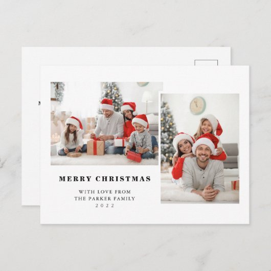 白黒シンプル2枚の写真メリークリスマス シーズンポストカード (正面/裏面)
