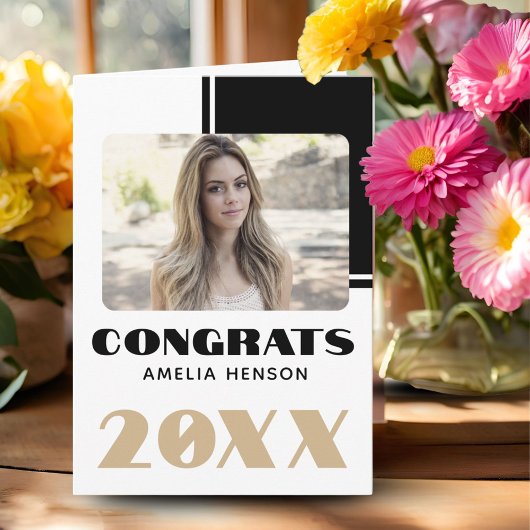 白黒シンプル2023おめでとう大学院写真 カード