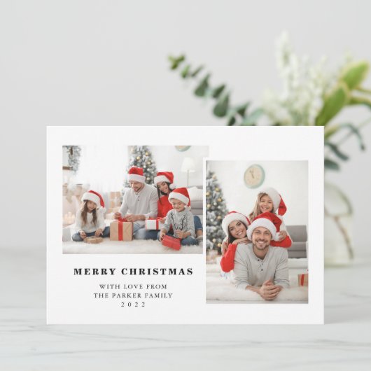 白黒シンプル3枚の写真メリークリスマス シーズンカード (スタンド正面)