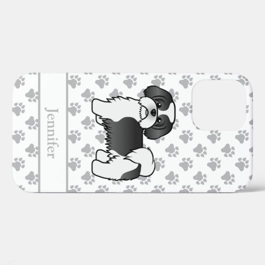 白黒シーズー(犬)かわいい漫画の犬と名前 Case-Mate iPhoneケース (裏面 (横))