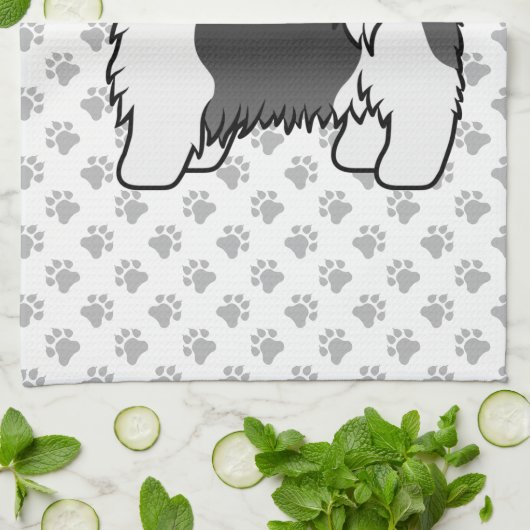 白黒シーズー(犬)かわいい漫画の犬 キッチンタオル (折り畳み)