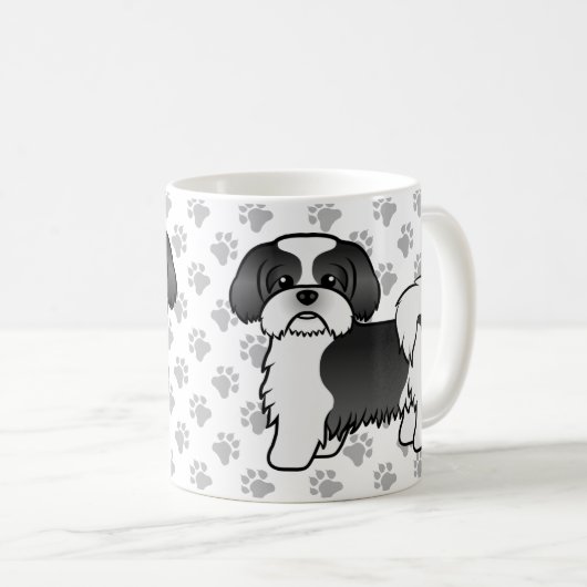 白黒シーズー（犬）かわいい漫画の犬 コーヒーマグカップ (正面右)