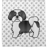 白黒シーズー（犬）かわいい漫画の犬 シャワーカーテン (正面)
