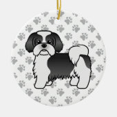 白黒シーズー(犬)かわいい漫画の犬 セラミックオーナメント (正面)