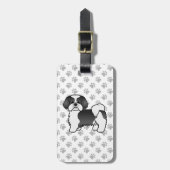 白黒シーズー（犬）Tzuマンガードッグ&カスタム文字 ラゲッジタグ (正面縦)