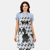 白黒シーズー（犬）Tzu漫画の犬と名前 エプロン (着用した状態)