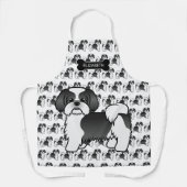 白黒シーズー（犬）Tzu漫画の犬と名前 エプロン (正面)