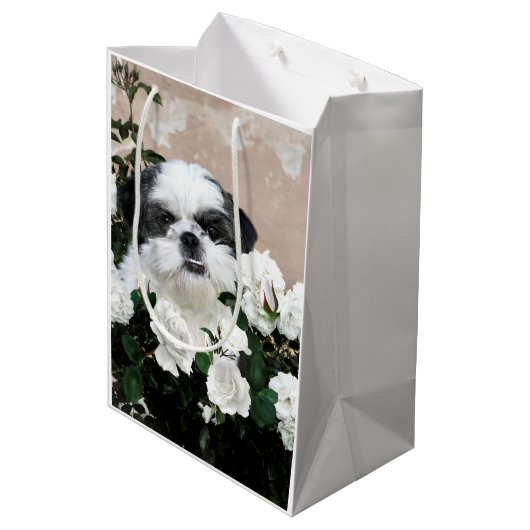 白黒シーズー（犬） Tzu ミディアムペーパーバッグ (裏面アングル)