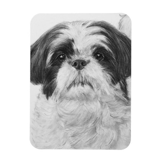 白黒シーズー（犬）Tzu Art マグネット (縦)