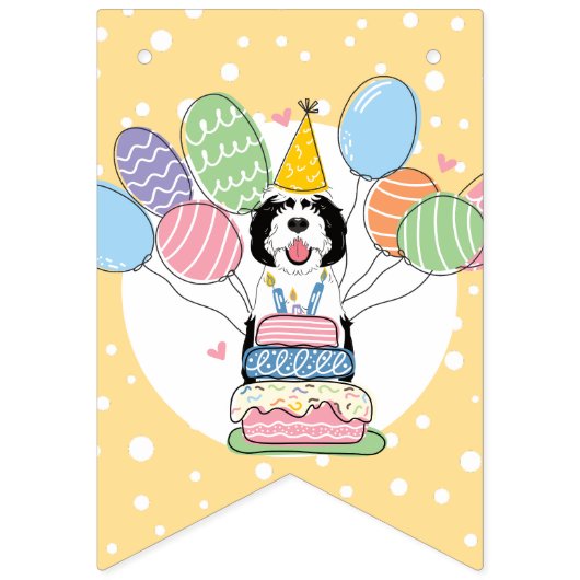 白黒シーパドールドッグバースデーパーティー バンティングフラッグ (第7の旗)