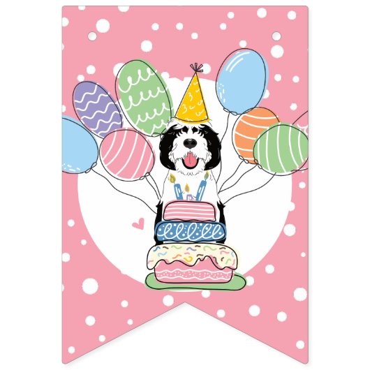 白黒シーパドールドッグバースデーパーティー バンティングフラッグ (第1の旗)
