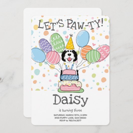 白黒シーパドールドッグバースデーパーティー 招待状 (正面/裏面)