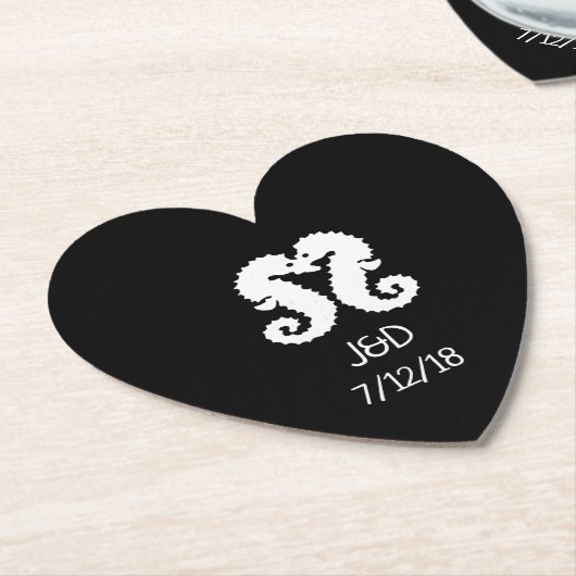 白黒シーホースの結婚ハートコースター ペーパーコースター (アングル)