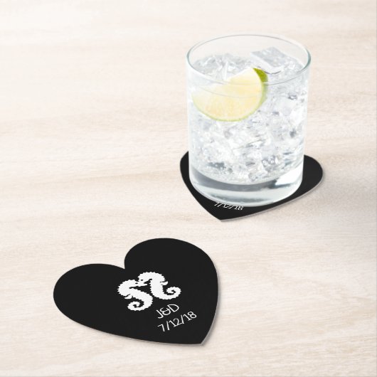 白黒シーホースの結婚ハートコースター ペーパーコースター (インサイチュ)