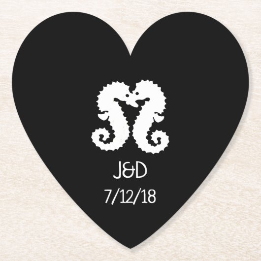 白黒シーホースの結婚ハートコースター ペーパーコースター (正面)