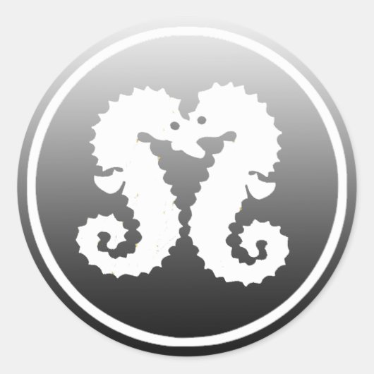 白黒シーホースキスをするシール ラウンドシール (正面)