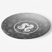 白黒シーホースキスをする紙プレート ペーパープレート (アングル)