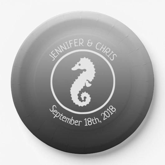 白黒シーホース紙プレート ペーパープレート (正面)