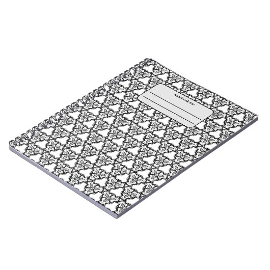 白黒シームレスパターンカスタムノートブック ノートブック (左側)