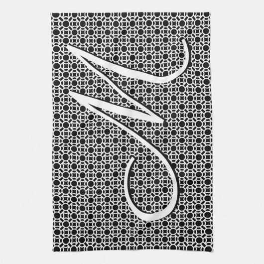 白黒ジオメトリックイニシャルモノグラム キッチンタオル (縦)