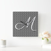 白黒ジオメトリックイニシャルモノグラム スクエア壁時計 (ホーム)